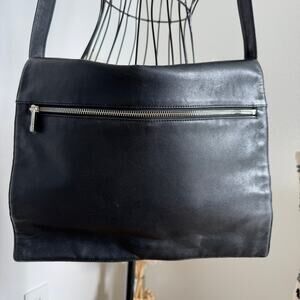 Calvin Klein Black Leather Messenger Work Shoulder Bag-Unisex